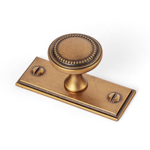 Goo-Ki Antique Brass Cabinet Knobs with Backplate Zinc Alloy Kitchen Hardware - 6 Pack Vintage Brass Drawer Knobs Single Hole Bar Cabinet Pulls with Spacer