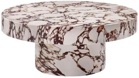 Modway Alora Round Concrete Coffee Table with Faux Stone Finish i...