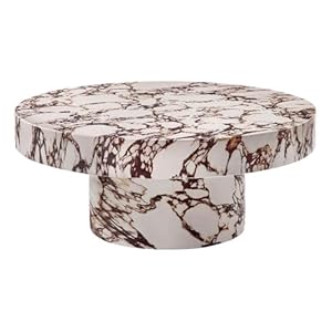 Modway Alora Round Concrete Coffee Table with Faux Stone Finish in Red Marble – Cement Accent Table for Living Room – Stone Patio Center Table – Indoor Outdoor 34 Inch Low Coffee Table