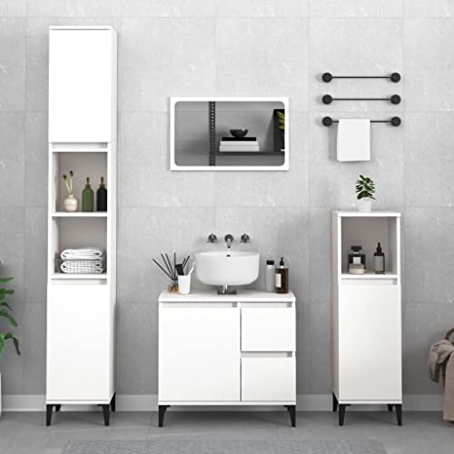 UJCHVHN Artículo: armario de baño blanco de 30 x 30 x 190 cm, madera de ingeniería, armarios y almacenamiento, unidades de tocador, unidades de tocador de baño