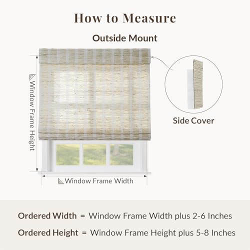 Image of TWOPAGES Natural Custom Made No Drill Roman Shade Ramie Cordless Roman Blind Light Filtering Blackout Roman Window Shade for Windows, 1 Piece, Shell