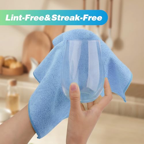 Image of HOMEXCEL Blue Microfiber Cleaning Cloth, 24 Pack Absorbent Cleaning Rags, Lint-Free, Streak-Free Cleaning Towels for Car Kitchen House, 12 inchX11 inch