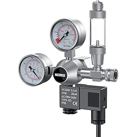 NICREW Dual Gauge Aquarium CO2 Regulator with Solenoid Valve, Bubble Counter, Aquarium Pressure Reducer and Check Valve, W21.8 Interface Cover