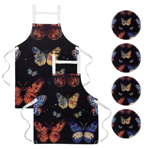 Tablier de cuisine lot de 2 imperméable avec poches et broches amovibles