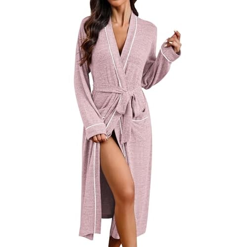 Ekouaer Womens Robe Long Bathrobe Lightweight Soft Knit Kimono Robes Ladies Casual Sleepwear S-XXL