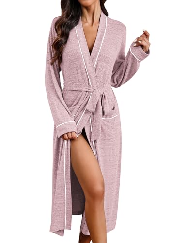 Ekouaer Womens Robe Long Bathrobe Lightweight Soft Knit Kimono Robes Ladies Casual Sleepwear S-XXL