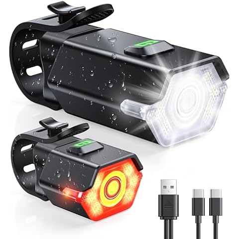 Zewdov Bike Lights, 3+6 Modes Bike Lights for Night Riding with Side Warning Light, Rechargeable & IP65 Waterproof Bicycle Light, Bike Headlight and Tail Light Set for Cycling Cover