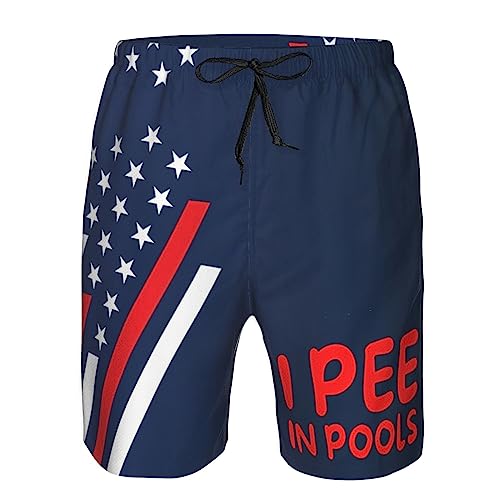 I Pee in Pool Men's Beach Shorts Swim Trunks with Pockets Sports Shorts L