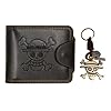 MOMODEER OP Wallet for Men Straw Hat Luffy Anime Wallet Faux Leather Slim Wallet Short Bifold Brown