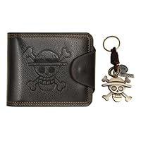 MOMODEER OP Wallet for Men Straw Hat Luffy Anime Wallet Faux Leather Slim Wallet Short Bifold Brown