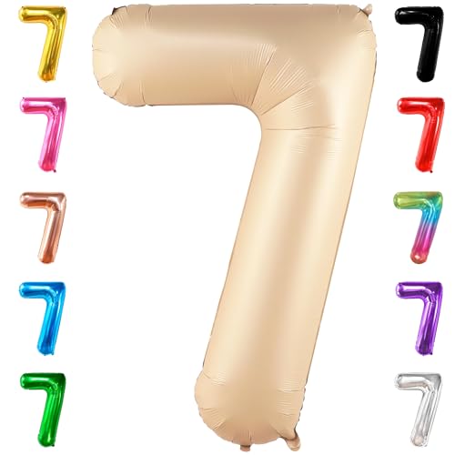 Image of KatchOn, Giant Caramel Number 7 Balloon - 40 Inch | 7th Birthday Balloon for 7th Birthday Decorations | 7 Balloons for Birthday | 7 Year Old Balloons for 7 Year Decorations