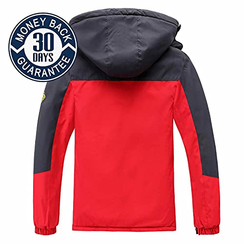 Afilok Men's Mountain Waterproof Ski Jacket Windproof Rain Jacket Winter Warm Snow Coat With Removable Hooded (09#Dark Gray/Red, L) #TOP1