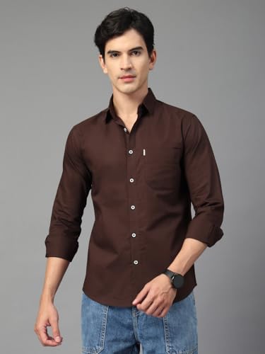 Image of Majestic Man Solid Cotton Casual Shirt - Slim Fit, Full Sleeves, Premium Button Closure