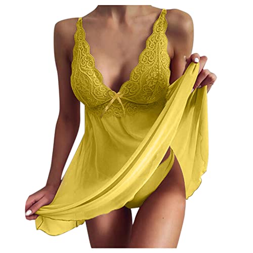 riou Lenceria Mujer Sexy EróTicas Body Encaje Deep V Babydoll Conjunto Ropa Interior Atractiva De Muselina Ropa de Dormir Pijamas de Corbata de Encaje Lingerie Camisones Regalo Original