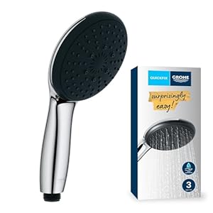 Grohe Vitalio 110 – handdouche, waterbesparend, 8 l per minuut (3 straalsoorten, standaardaansluiting, siliconenring beschermt bij vallen), rond, chroom, 26031001