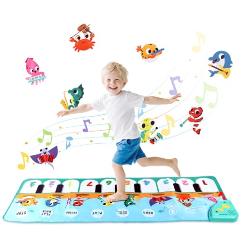 PATPAT® Animals Piano Keyboard Musical Mat for Kids 1-6 Years, 10 Sounds Kids Piano Play Mat Baby Girl 1 Year Old Baby Boy Birthday Gift Educational Toys for Interest Cultivation (43.3x14.2in)