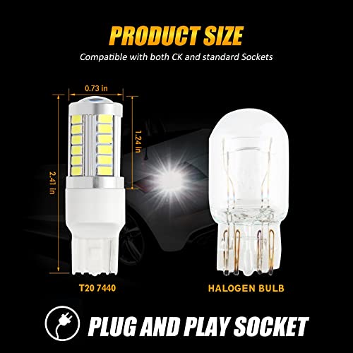 Auxbeam 7440 Led Backup Reverse Light Bulb, Super Bright White T20 7440 W21W Led Bulbs For Backup, Reverse Light, 33-Smd Led Chipsets With Projector, Pack Of 2 #TOP4