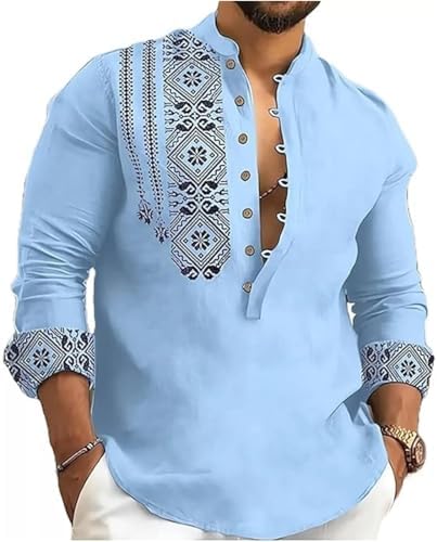 DEELMO Men's Cotton Blend Mandarin Collar Full Sleeve Casual Short Kurta
