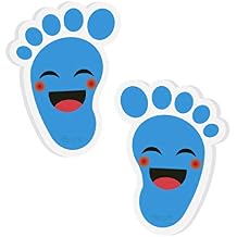 Beautyflier 20 Pairs Self-Adhesive Kids Footprint Stickers Cartoon Guide Floor Decals Social Distance Cute Smile Floor Stickers for Kids Room Party Nursery School Stairs Decor Blue