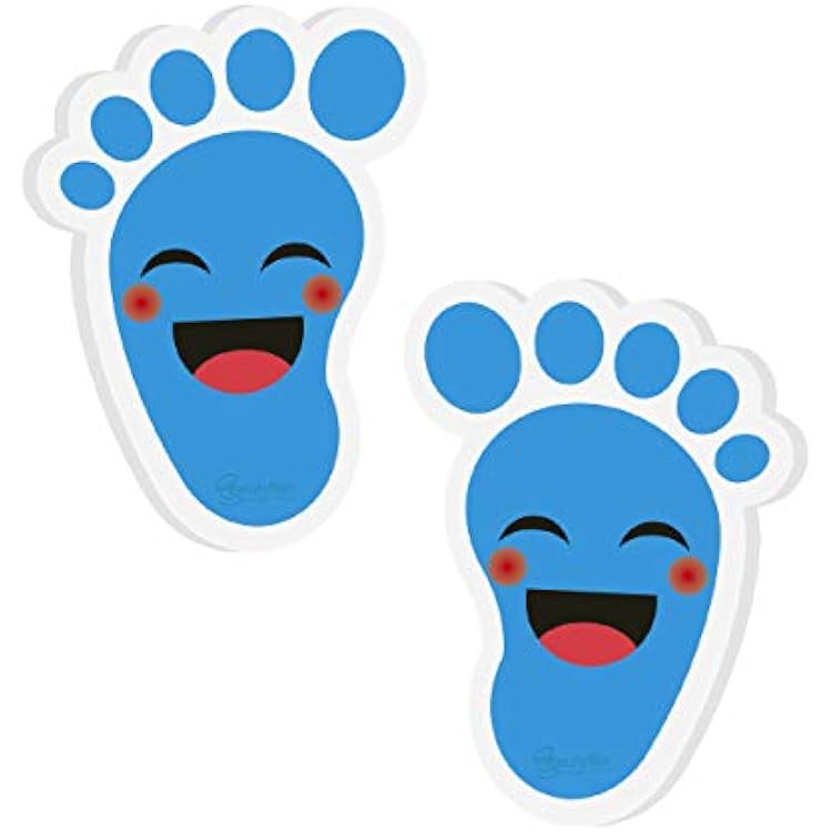 Beautyflier 20 Pairs Self-Adhesive Kids Footprint Stickers Cartoon Guide Floor Decals Social Distance Cute Smile Floor Stickers for Kids Room Party Nursery School Stairs Decor (Blue)