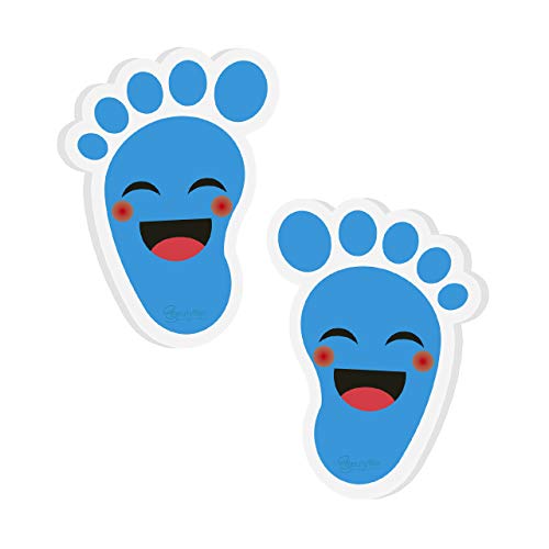 Beautyflier 20 Pairs Self-Adhesive Kids Footprint Stickers Cartoon Guide Floor Decals Social Distance Cute Smile Floor Stickers for Kids Room Party Nursery School Stairs Decor (Blue)