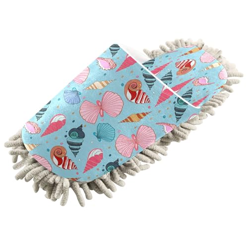 Kigai Colorful Seashells Mop Slippers for Floor Cleaning, Slippers for Women Men, Microfiber Floor Cleaning, M