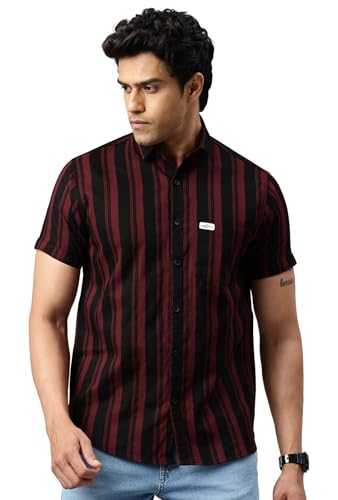Image of Majestic Man Men Slim Fit Cotton Striped Half Sleeve Casual Shirt