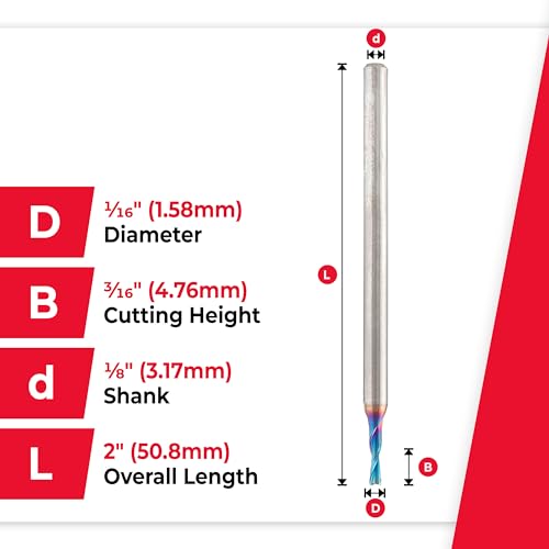Image of Amana Tool Solid Carbide Spektra Extreme Tool Life Spiral Plunge Router Bit Down-Cut, 46237-K, 1 /16 Dia x 3 /16 CH x 1 /8 Inch Shank 2 Inch L