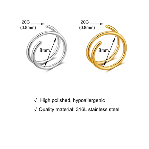 Double Hoop Earrings For Single Piercing，Double Earrings For One Hole Gold，Fake Piercing Silver Double Earring, Handmade Cartilage Piercing, Twist Double Hoop Huggie Earrings, Wrap Earrings Spiral Earrings For Women Girls #TOP5