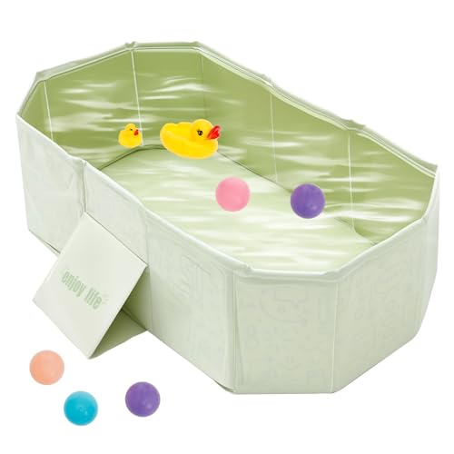 Faltbare Babybadewanne, Badewanne Kinder Große Kleinkindbadewanne Tragbares Duschbecken mit Newborn Support Baby Wanne für 0-8 Jahre Integrierte Badewanne mit Ablassschraube(Grün)