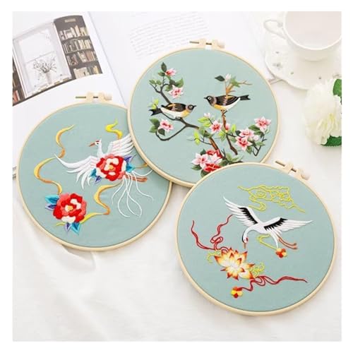 Broderie oiseau fleur kit complet point de croix estampé avec cerceau - 5