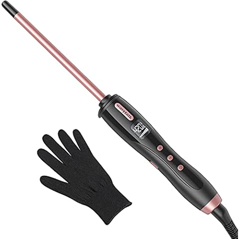 Wavytalk 3/8 Inch Small Curling Iron, Small Curling Iron Wand for Short & Long Hair, Ceramic Small Barrel Curling Iron with Adjustable Temperature, Include Heat Resistant Glove (Rose Pink) Cover