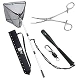 Kescher Gummiert 2,10m 3-Teilig Bundle mit Hakenlöser Zange Gebogen 18cm &...