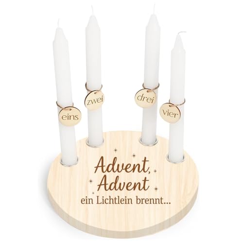 Kerzenhalter Adventskranz Holz Rund 20cm, 4er Set Advent Kerzenständer und...