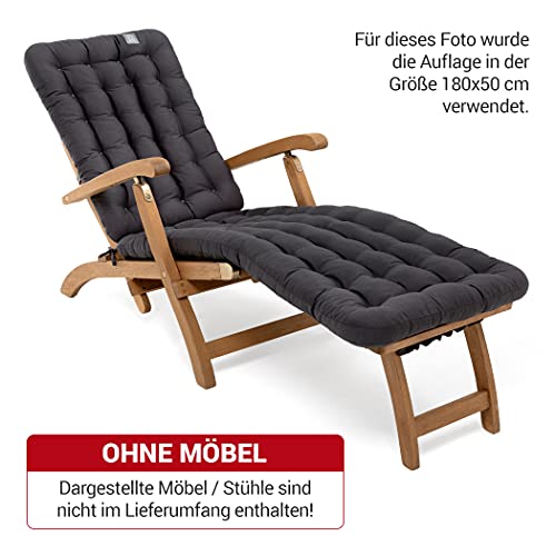 HAVE A SEAT Living - Auflage für Deckchair 190x50 cm - Bequeme Liegestuhl Auflage, 8 cm Dick - Waschbar bis 95°C, Orthopädisch, Wetterfest - Made in Germany (190x50 cm, Grau/Anthrazit)