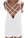 Women's Cute Criss Cross Back Tank Tops Loose Hollow Out Camisole Shirt (Large, White)
