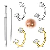 Longita Anillo de nariz de herradura de 18 g para mujer, doble gema, herradura, aro de nariz, aro de acero quirúrgico, plata y oro, cartílago, hélice, tragus, labio, piercing de labio, joyería pequeña