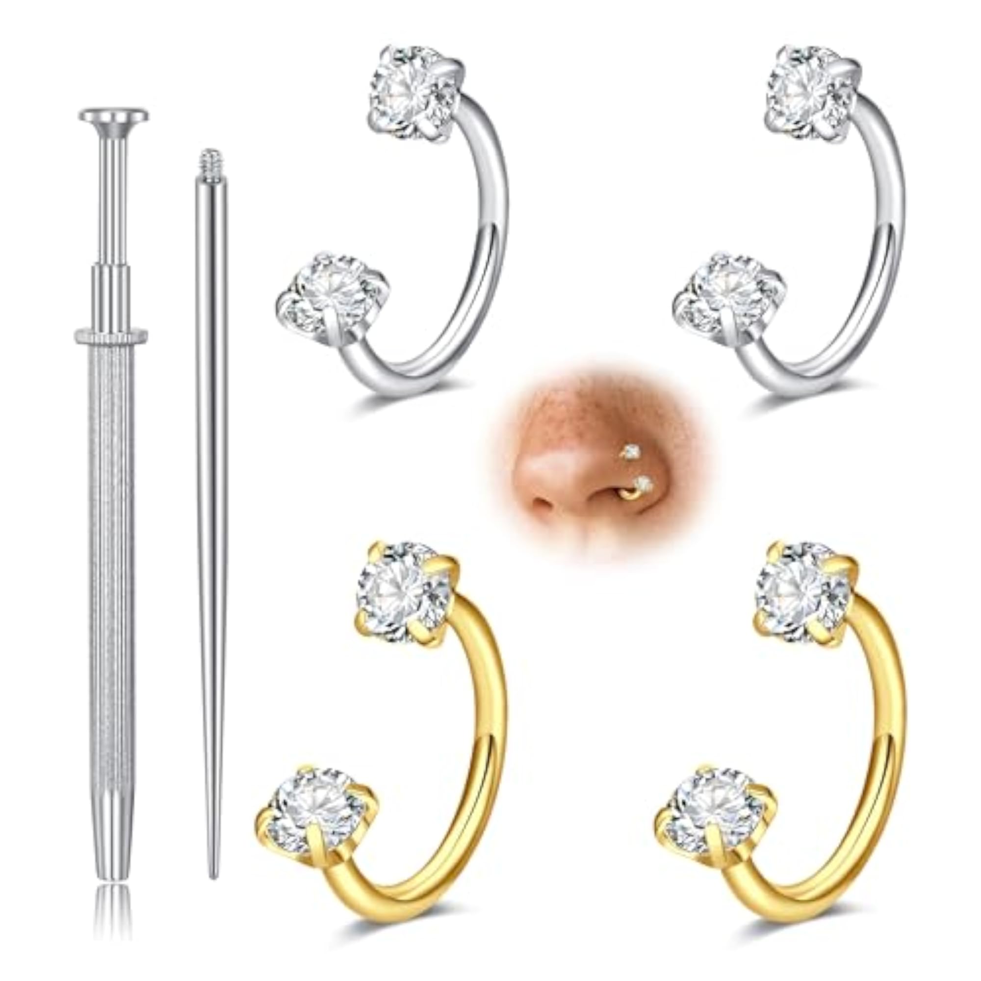 Horseshoe Nose Ring with Double Gem
