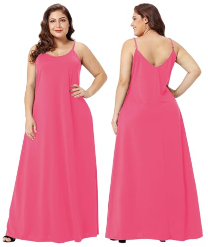 Image of Wolddress Womens Maxi Dress with Pockets 2026 Casual Strap Plus Size Loose Plain Long Office Summer Beach Travel Dresses S-5X