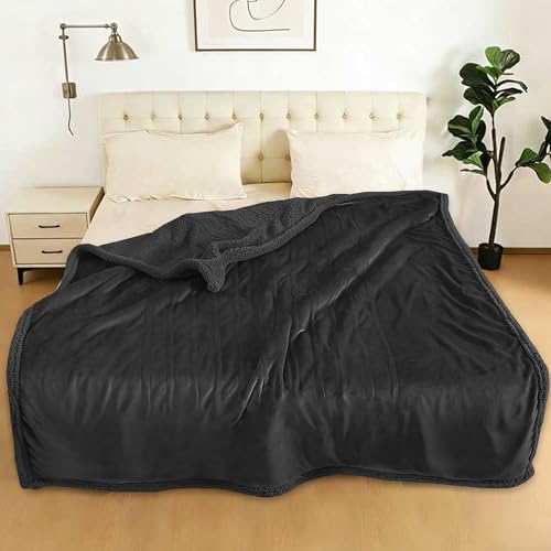 TICOO Electric Heated Blanket Twin Size 62x84 - 5 Heat & 10H Auto-Off Microplush Flannel & Sherpa Same Color Both Sides Machine Washable Overheat Protection Gifts for Home/Bedroom/Sofa Black