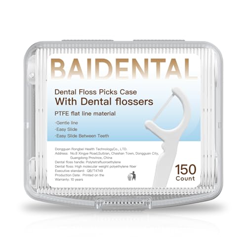 BAIDENTAL Dental Floss Case with 150 Floss Picks - Flat Line Design,UItra-Thin PTFE FIoss Picks,Double Cleaning Power,Tooth-Friendly Material, Does not Hurt The Gums