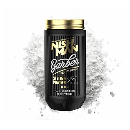 NISHMAN Polvo De Peinado Barber X1 – Volumen Matificante, Fijación Ligera 30g – Polvo Capilar Ligero Para Hombres – Volumen Instantáneo, Textura Natural & Acabado Mate