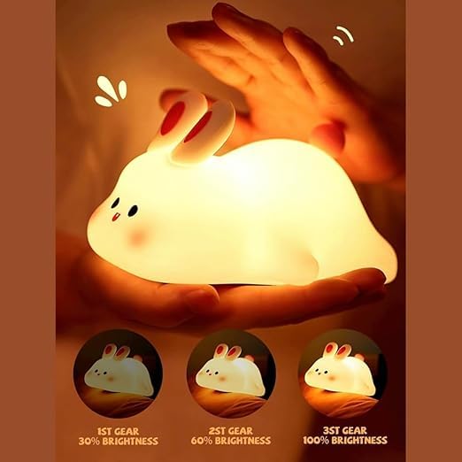Silicone Night Lamp for Kids, Nursery, Sleeping Rabbit LED Lamp, 10 cm 1