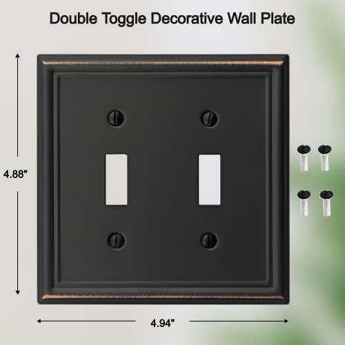 Okawyc Double Toggle Light Switch Cover Metal Wall Plate, 2-Pack Aged Bronze 2 Gang, Light Switch Cover Decorative Wallplate, Durable #TOP1