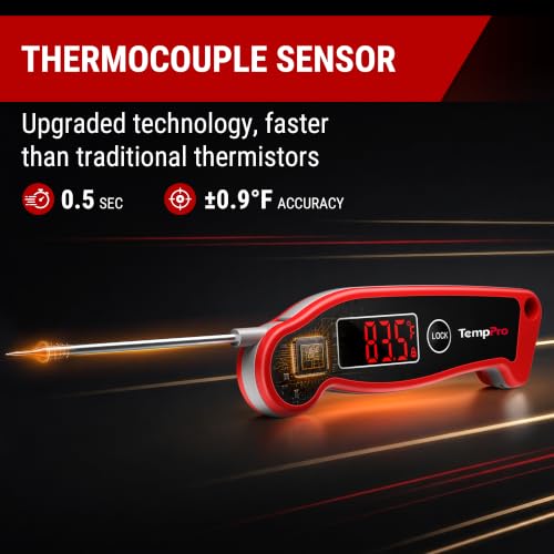 Image of TempPro TP19 Waterproof Digital Meat Thermometer for Grilling with Ambidextrous Backlit & Thermocouple Instant Read Kitchen Cooking Food Thermometer for Candy Oil BBQ Smoker (Previously ThermoPro)