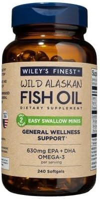 Wiley's Finest Wild Alaskan Fish Oil Easy Swallow Minis - Suplemento de aceite de pescado omega-3 para adultos y niños - Suplemento natural de doble