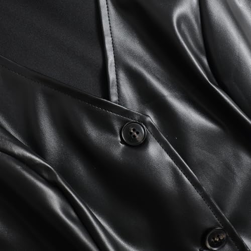 Plus Size Women's Button Front PU Leather Vest Blazer2