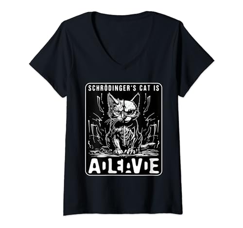 Schrodinger's Cat Dead And Alive Quantum Mechanics Physics V-Neck T-Shirt