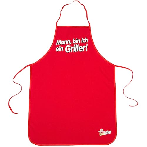 Bruzzzler Grembiule barbecue con motivo stampato, protezione griglia, grembiule barbecue cucina, puro cotone, giromanica e allacciatura posteriore, regolabile variabile, Dimensioni: 67 x 97 cm, Rosso