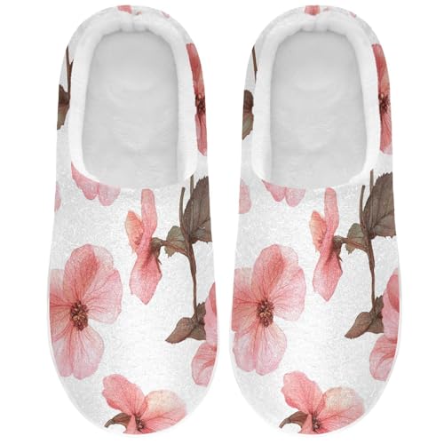 JUNZAN Aesthetic Begonia White Mens Cotton Slipper Winter Memory Foam Mens Slippers for Travel Birthday Presents 6-7